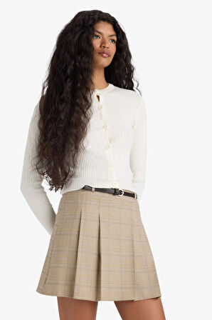 A Kesim Kareli Normal Bel Mini Etek