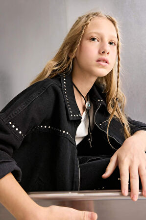 Kız Çocuk Pamuklu Fermuarlı Jean Ceket