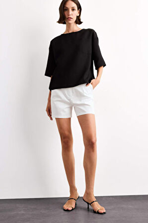 Relax Fit Bisiklet Yaka Dokuma Kısa Kollu Bluz