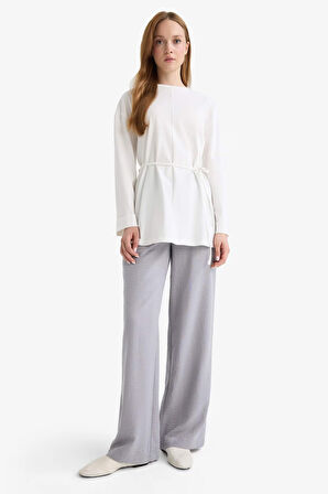 Loose Fit Bisiklet Yaka Uzun Kollu Tunik