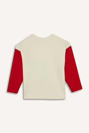 Erkek Bebek Bisiklet Yaka Baskılı Uzun Kollu Tişört