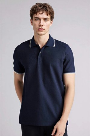 Defacto D7932AXNV241 Lacivert Regular Fıt Polo Yaka Waffle Kısa Kollu Polo Tişört