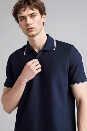 Defacto D7932AXNV241 Lacivert Regular Fıt Polo Yaka Waffle Kısa Kollu Polo Tişört