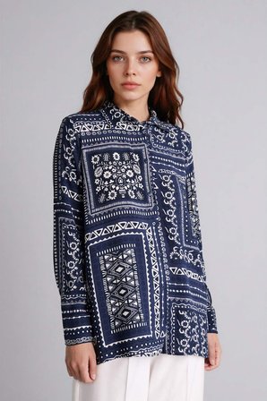 DeFacto Loose Fıt Desenli Gömlek Tunik T0609AZ26SPNV253