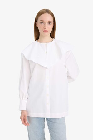 DeFacto Relax Fit Geniş Yakalı Poplin Uzun Kollu Gömlek Tunik F4557AX25HSER85