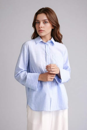 DeFacto Relax Fıt Çizgili Flamlı Pamuk Tunik F6314AX26SPBE194