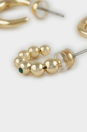 Reis x DeFacto 14 Ayar Altın Kaplama Green Triple Shine Kadın 3'lü Gold ve Yeşil Küpe