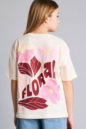 DeFacto Oversıze Bisiklet Yaka Floral Kısa Kollu Tişört Kız Çocuk G1793A826SMER98