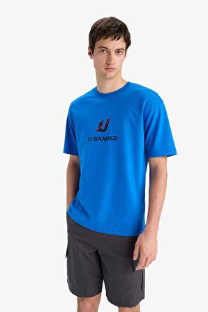 DeFacto %100 Pamuk Boxy Fit Bisiklet Yaka Baskılı Kısa Kollu Tişört F5696AX25SMBE404