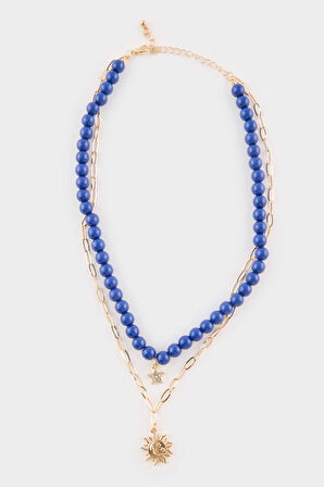 Kadın 2'li Lacivert Taşlı Gold Kolye