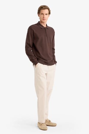 Regular Fit Polo Yaka Yarım Fermuarlı Sweatshirt