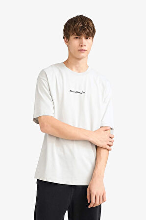 Boxy Fit Bisiklet Yaka Baskılı Kısa Kollu Tişört