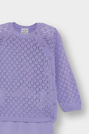 Kız Bebek 2'li Takım Ajurlu Triko Kazak Alt