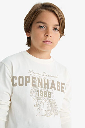 Erkek Çocuk Bisiklet Yaka Baskılı Uzun Kollu Tişört