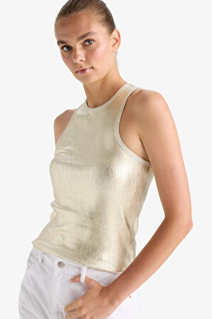 Slim Fit Dar Kesim Halter Yaka Fitilli Kaşkorse Parlak Kumaş Atlet 