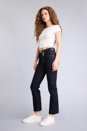 Crop Flare Fıt Yüksek Bel Jean Pantolon