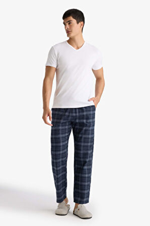 Regular Fit Beli Bağcıklı Cepli Uzun Boy Kareli Pijama Altı