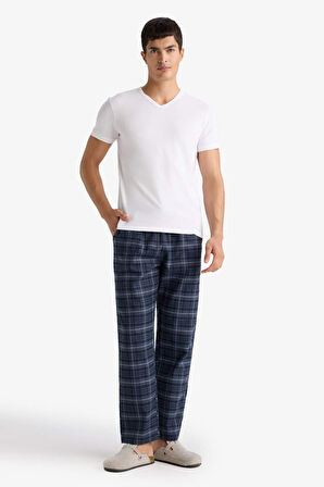 Regular Fit Beli Bağcıklı Cepli Uzun Boy Kareli Pijama Altı