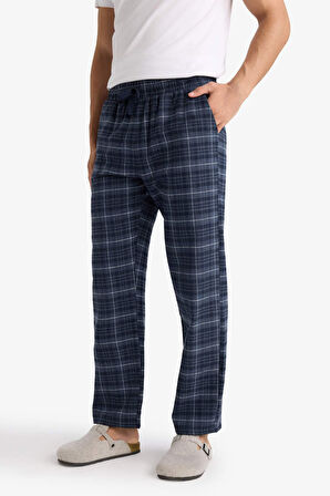Regular Fit Beli Bağcıklı Cepli Uzun Boy Kareli Pijama Altı