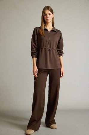 DeFacto Polo Yaka Beli Lastikli Yarım Fermuarlı Modal Sweatshirt G2922AX25AUBN336