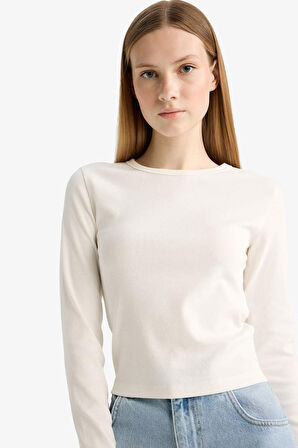 Coool Fitted Bisiklet Yaka Ribana Uzun Kollu Tişört