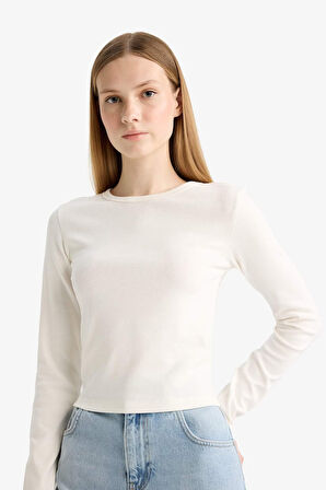 Coool Fitted Bisiklet Yaka Ribana Uzun Kollu Tişört