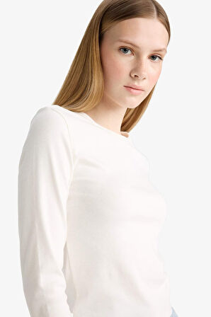 Coool Fitted Bisiklet Yaka Ribana Uzun Kollu Tişört