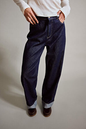 Wide Leg Geniş Bol Katlamalı Paça Jean Pantolon