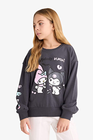 Kız Çocuk Kuromi Oversize Geniş Kalıp Bisiklet Yaka Sweatshirt