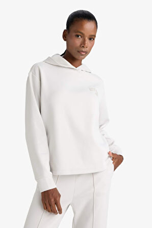 DeFactoFit Standart Fit Kapüşonlu Baskılı Skuba Dalgıç Kumaş Sporcu Sweatshirt