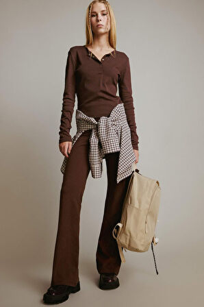 Coool Fitted Düğmeli Yaka Ribana Uzun Kollu Tişört