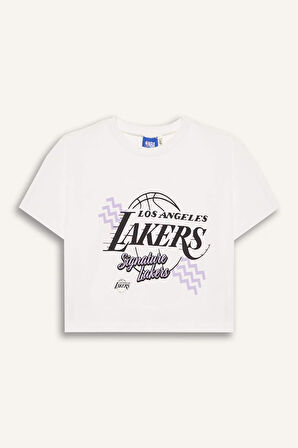 DeFacto Kız Çocuk NBA Los Angeles Lakers Bisiklet Yaka Kısa Kollu Tişört E7632A825HSER98