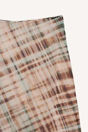 Kalem Baskılı Normal Bel Astarlı Şifon Midi Etek