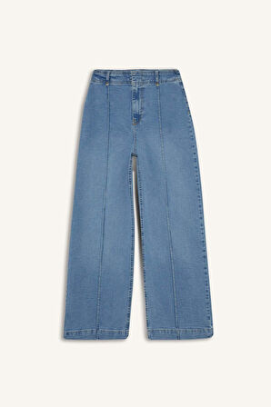 Culotte Yüksek Bel Uzun Jean Yıkamalı Pantolon