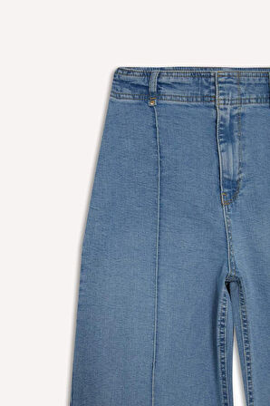 Culotte Yüksek Bel Uzun Jean Yıkamalı Pantolon