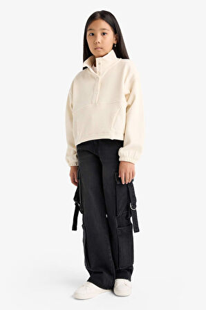 Kız Çocuk Oversize Geniş Kalıp Çıtçıt Kapamalı Sweatshirt