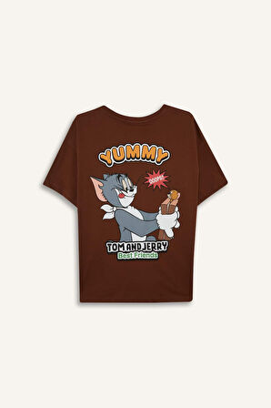 Coool Tom & Jerry Oversize Geniş Kalıp Bisiklet Yaka Sırt Baskılı Kısa Kollu Tişört 