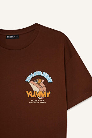 Coool Tom & Jerry Oversize Geniş Kalıp Bisiklet Yaka Sırt Baskılı Kısa Kollu Tişört 