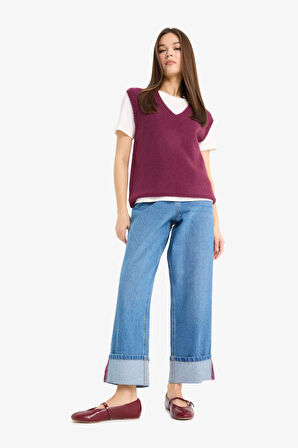 DeFacto Regular Fit V Yaka Basic Düz Triko Süveter F4635AX25SMPR169