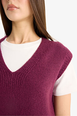 DeFacto Regular Fit V Yaka Basic Düz Triko Süveter F4635AX25SMPR169