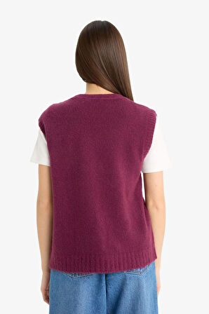 DeFacto Regular Fit V Yaka Basic Düz Triko Süveter F4635AX25SMPR169