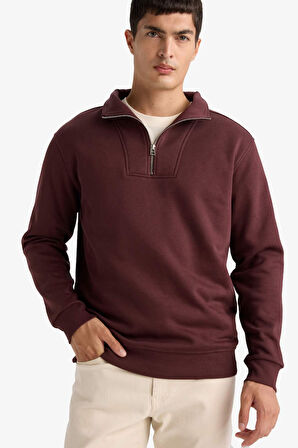 Regular Fit Yarım Balıkçı Yaka Fermuarlı Kalın Sweatshirt