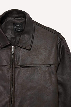 Regular Fit Polo Yaka İç Cepli Süet Mont