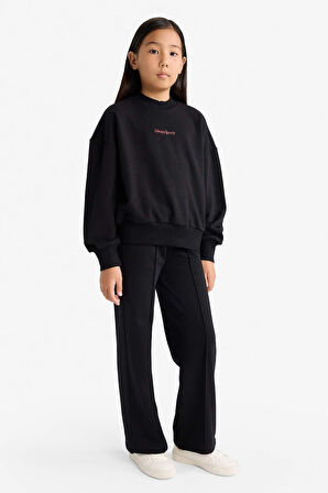 Kız Çocuk 2'li Takım Baskılı Sweatshirt Eşofman Altı