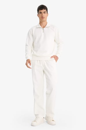 DeFacto Regular Fit Dik Yaka Yarım Fermuarlı Basic Düz Sweatshirt X7405AZ25AUWT32