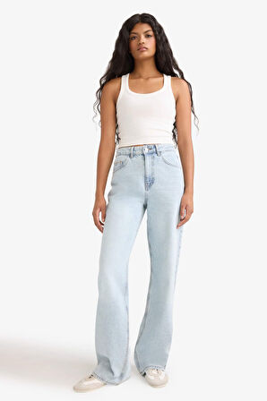 Straight Wide Yüksek Bel Düz Paça Uzun Jean Yıkamalı Pantolon