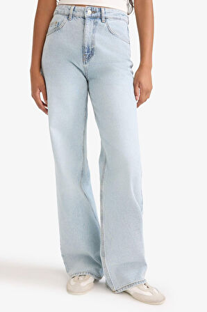 Straight Wide Yüksek Bel Düz Paça Uzun Jean Yıkamalı Pantolon