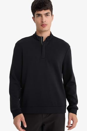 DeFacto Regular Fit Dik Yaka Yarım Fermuarlı Sweatshirt F2821AX25AUBK81