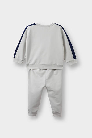 Erkek Bebek 2'li Takım Okul Baskılı Sweatshirt Eşofman Altı