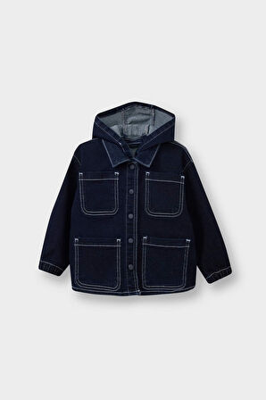 Erkek Bebek Kapüşonlu Düğmeli Denim Ceket